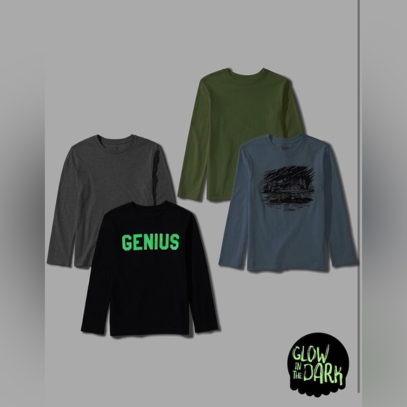 NWT Spotted Zebra Boys' Long-Sleeve T-Shirts 4 per pack Glow in the dark - Picture 3 of 4